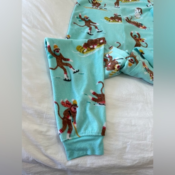 Nick & Nora | Women’s SZ S | Pajamas Aqua Skiing Sock Monkeys One Piece Fleece - Picture 7 of 7